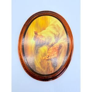 Vintage “Come unto Me” lithograph by J. Reed  on Oval Lacquered Wood Plaque